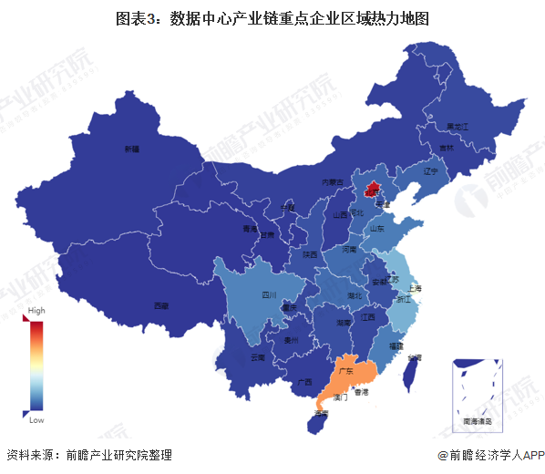 图表3：数据中心产业链重点企业区域热力地图